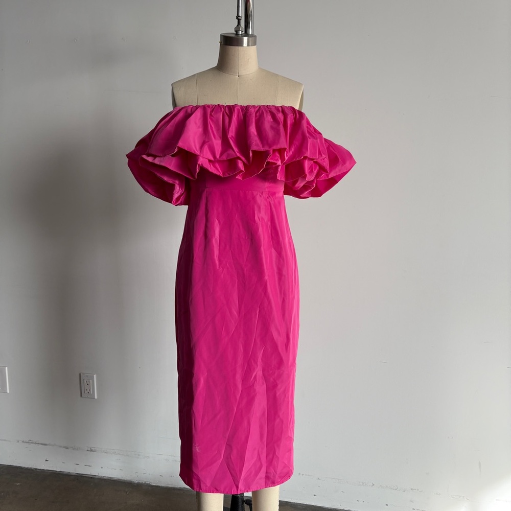 $595 NWT RHODE “Viola” Ruffle Midi Dress in Malibu Pink Sz 2